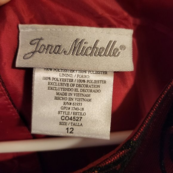 Jona Michelle Floral Dress size 12 Polyester Wide Strap Velvet Flocked Red Black - Picture 4 of 6